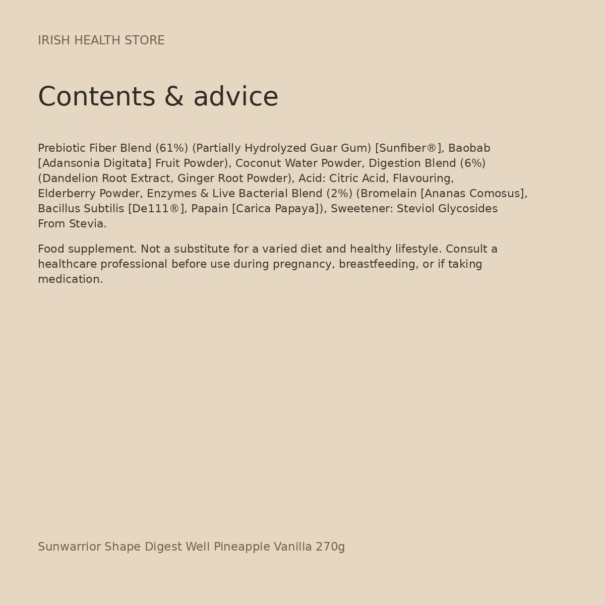 Sunwarrior Shape Digest Well Pineapple Vanilla 270g contents and advice