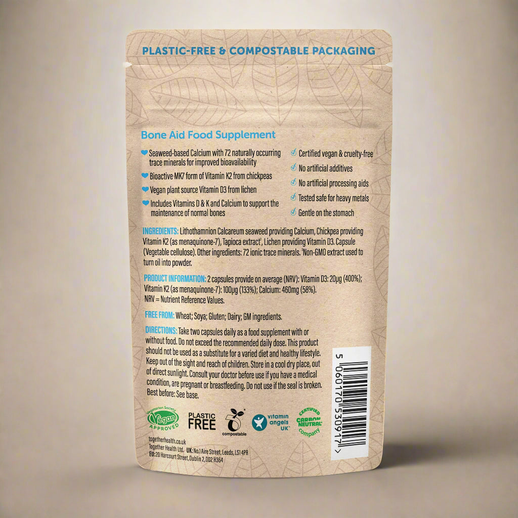 Supplement facts label on Together Health Bone Aid pack