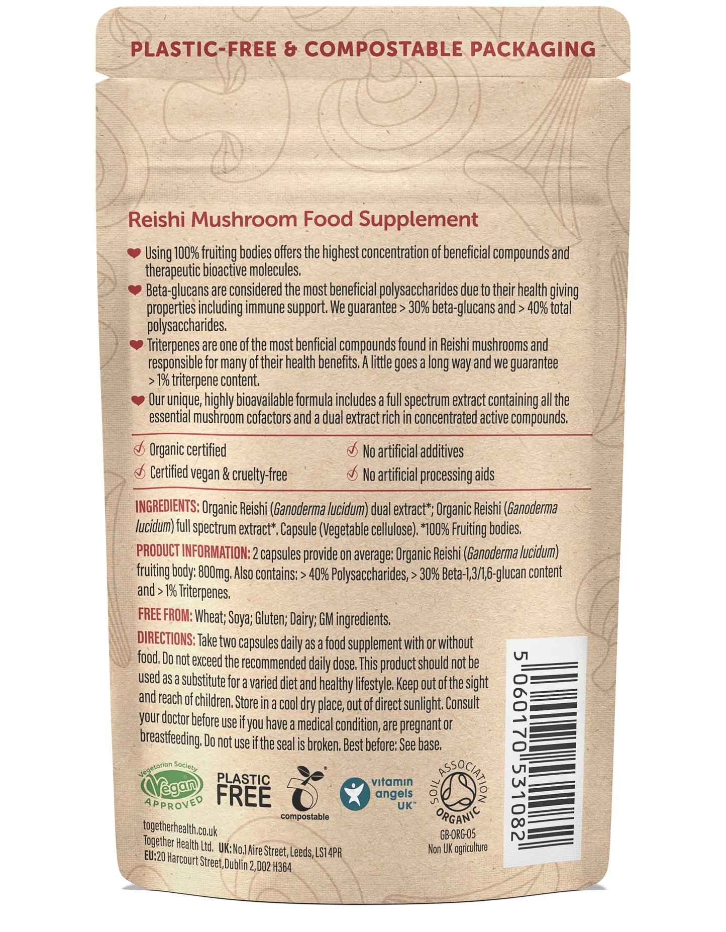 Close-up of Together Health Reishi Mushroom capsules in organic plant-based formulation.