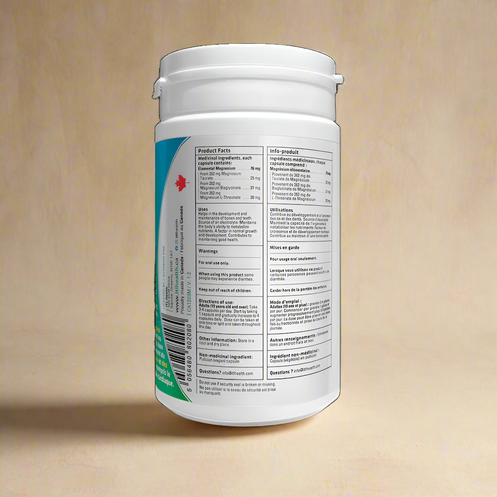 Triple magnesium complex with taurate, bisglycinate, and threonate in vegan capsules