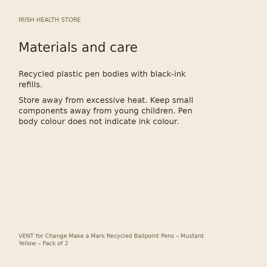 VENT for Change Make a Mark Recycled Ballpoint Pens – Mustard Yellow – Pack of 2 materials and care