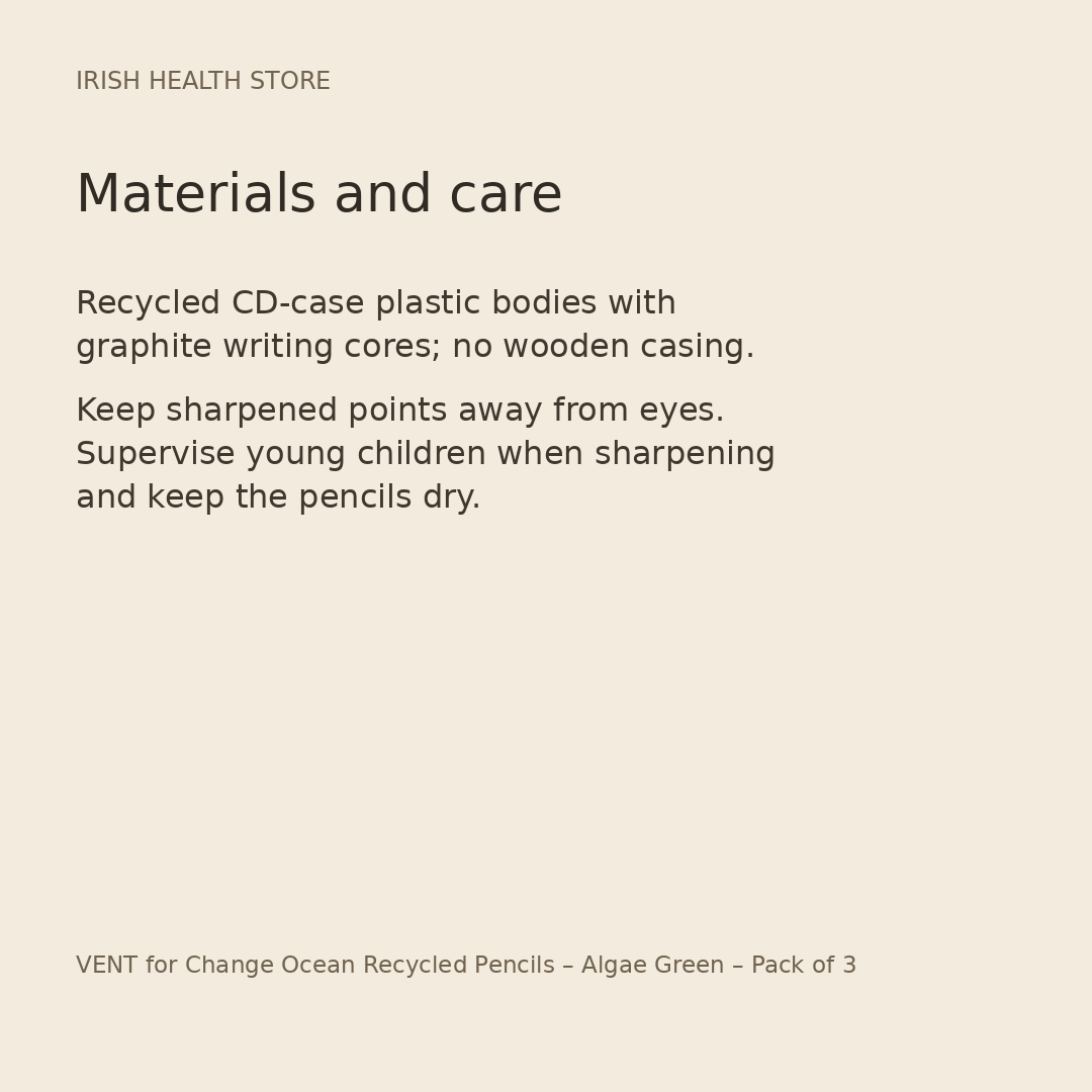 VENT for Change Ocean Recycled Pencils – Algae Green – Pack of 3 materials and care