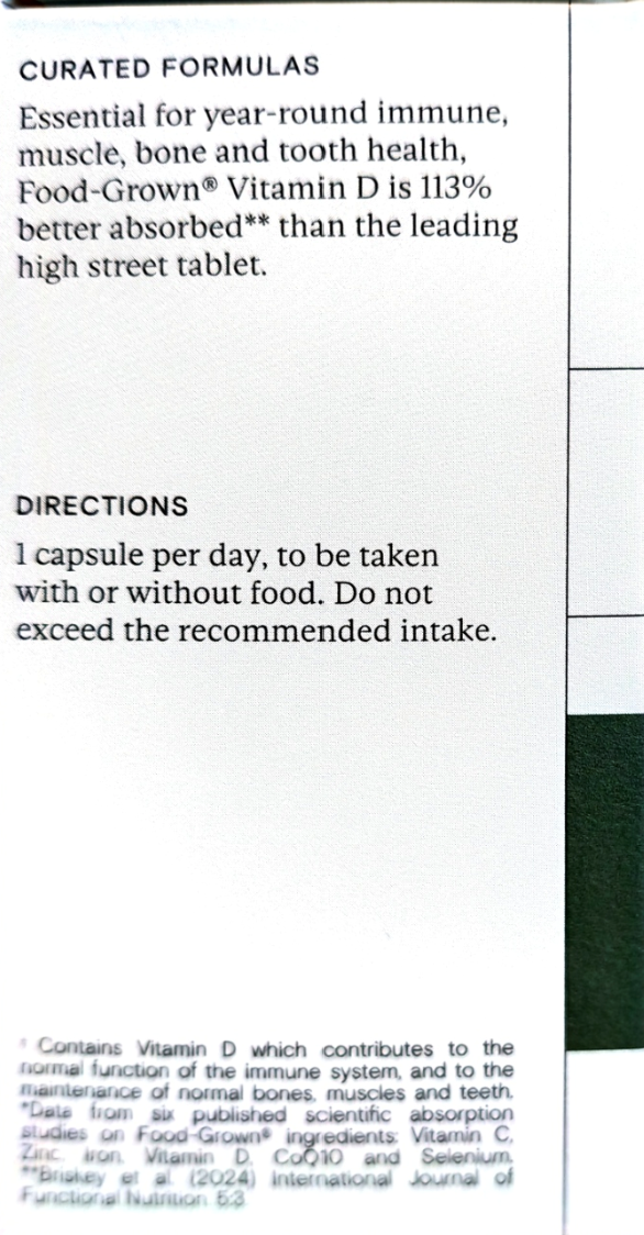 Wild Nutrition Vitamin D carton with daily directions and product information
