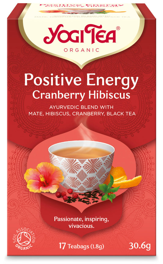 Yogi Positive Energy Cranberry Hibiscus Tea – front view of box