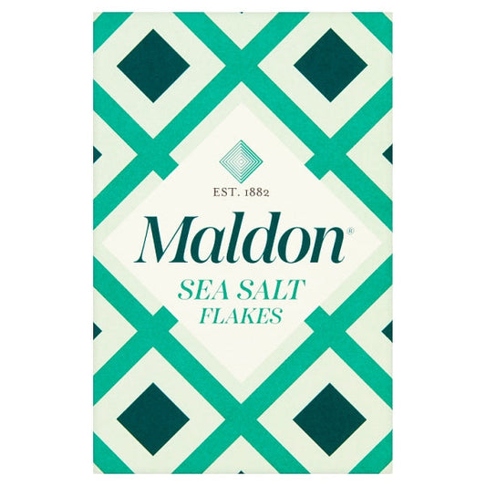 "Maldon Sea Salt in a 250g packet, showcasing premium pyramid-shaped flakes."