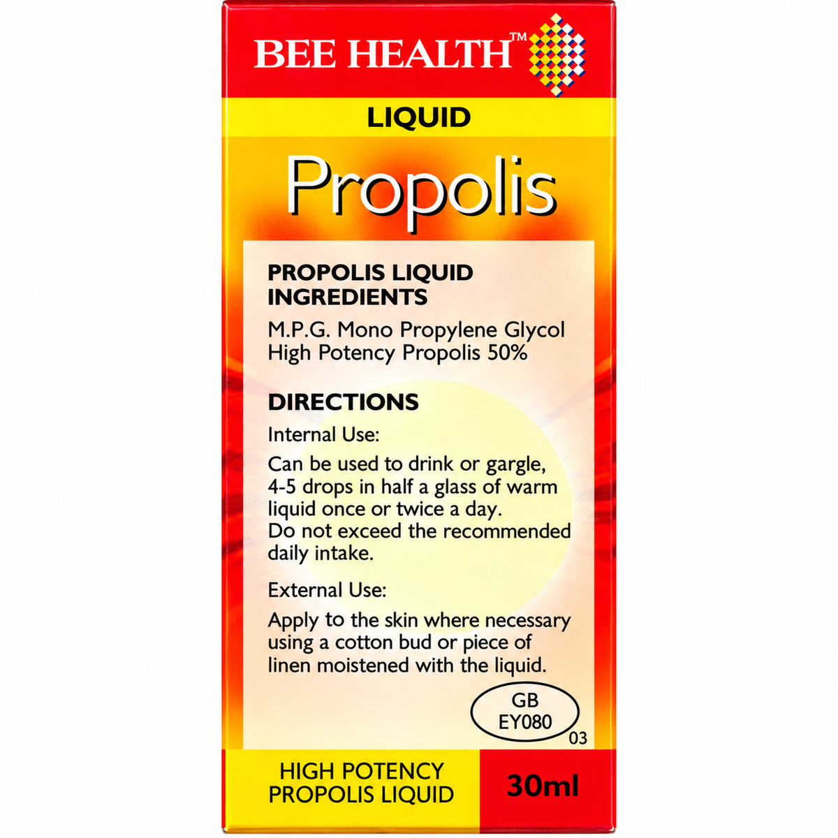 Bee Health Propolis Liquid 30ml – ingredients and directions label detail