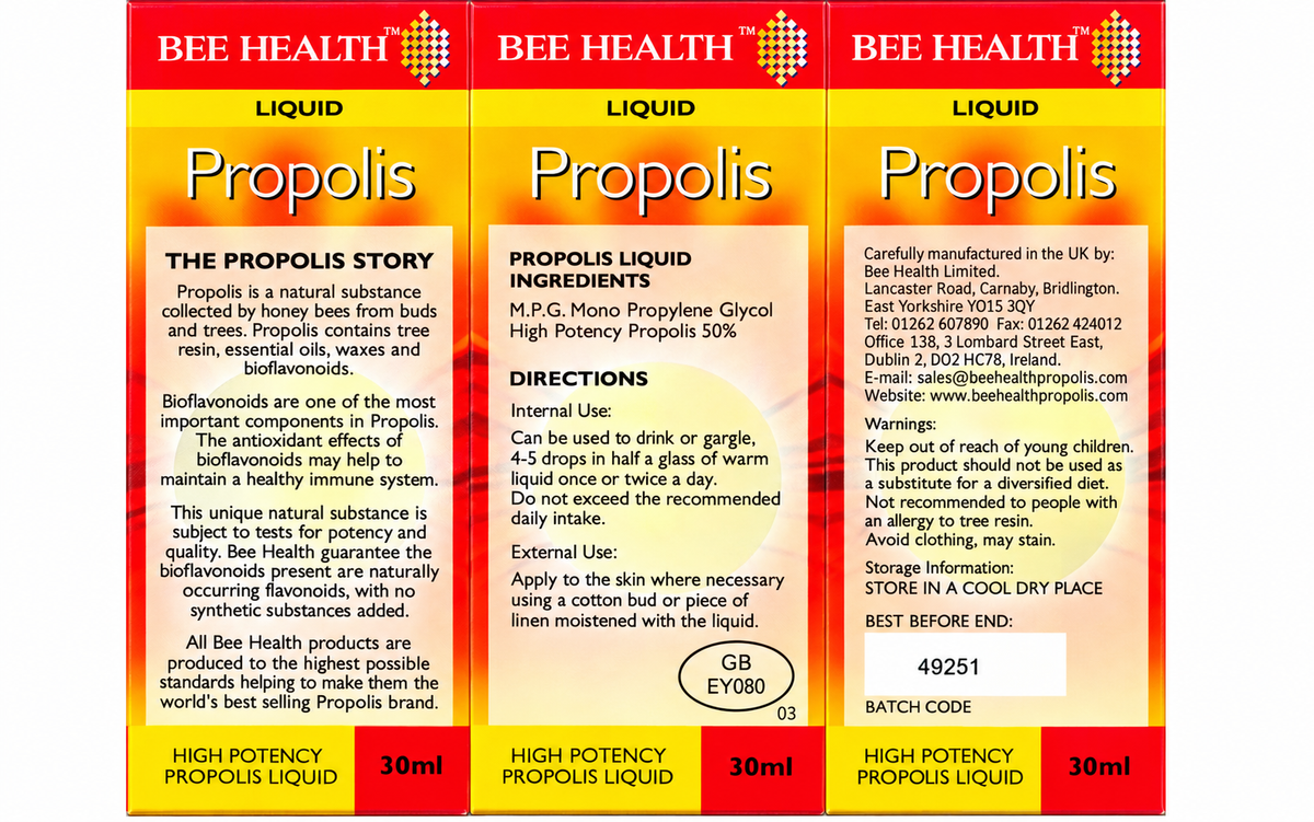 Bee Health Propolis Liquid 30ml – combined ingredients, directions and safety label