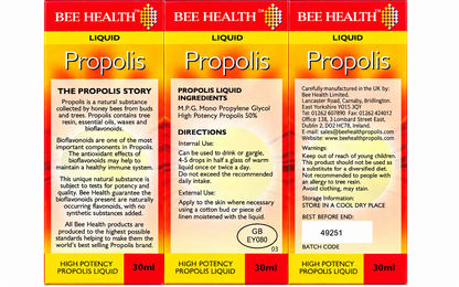 Bee Health Propolis Liquid 30ml – combined ingredients, directions and safety label