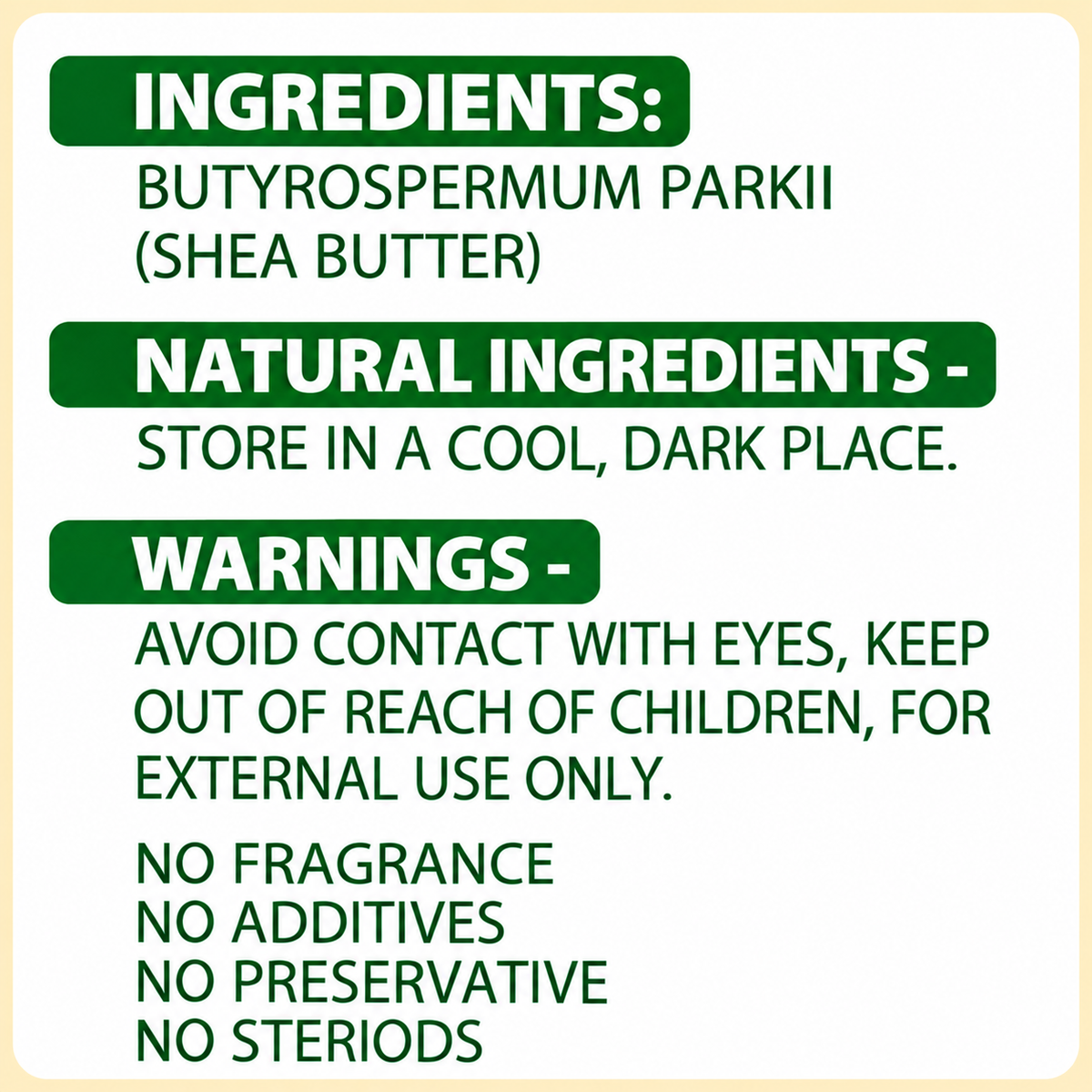 SheaLife Organic Unrefined Shea Butter 100g – ingredients, storage and warnings detail