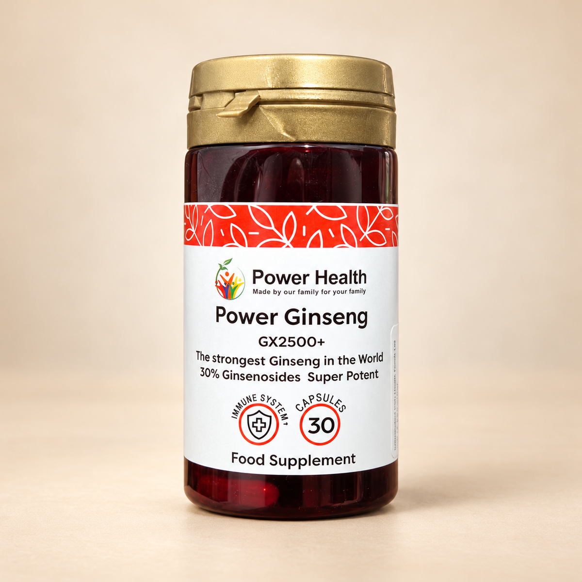 Power Health Korean Ginseng GX2500+ – 30 Capsules — current packaging on warm cream background