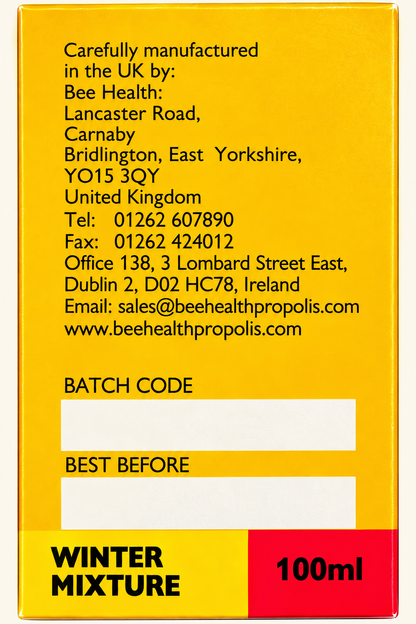 Bee Health Propolis Winter Mixture 100ml – manufacturer and storage label detail