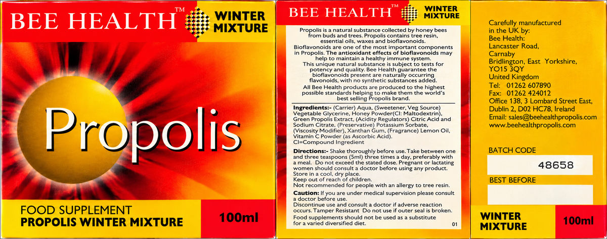 Bee Health Propolis Winter Mixture 100ml – combined ingredients, directions and safety label