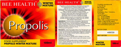 Bee Health Propolis Winter Mixture 100ml – combined ingredients, directions and safety label