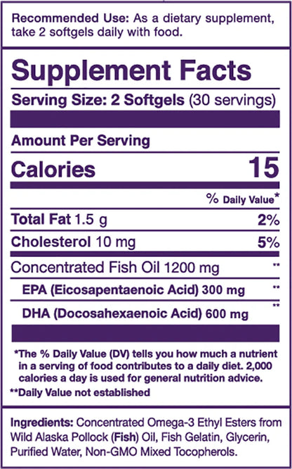 Wiley's Finest Wild Alaskan Fish Oil DHA – 60 Capsules