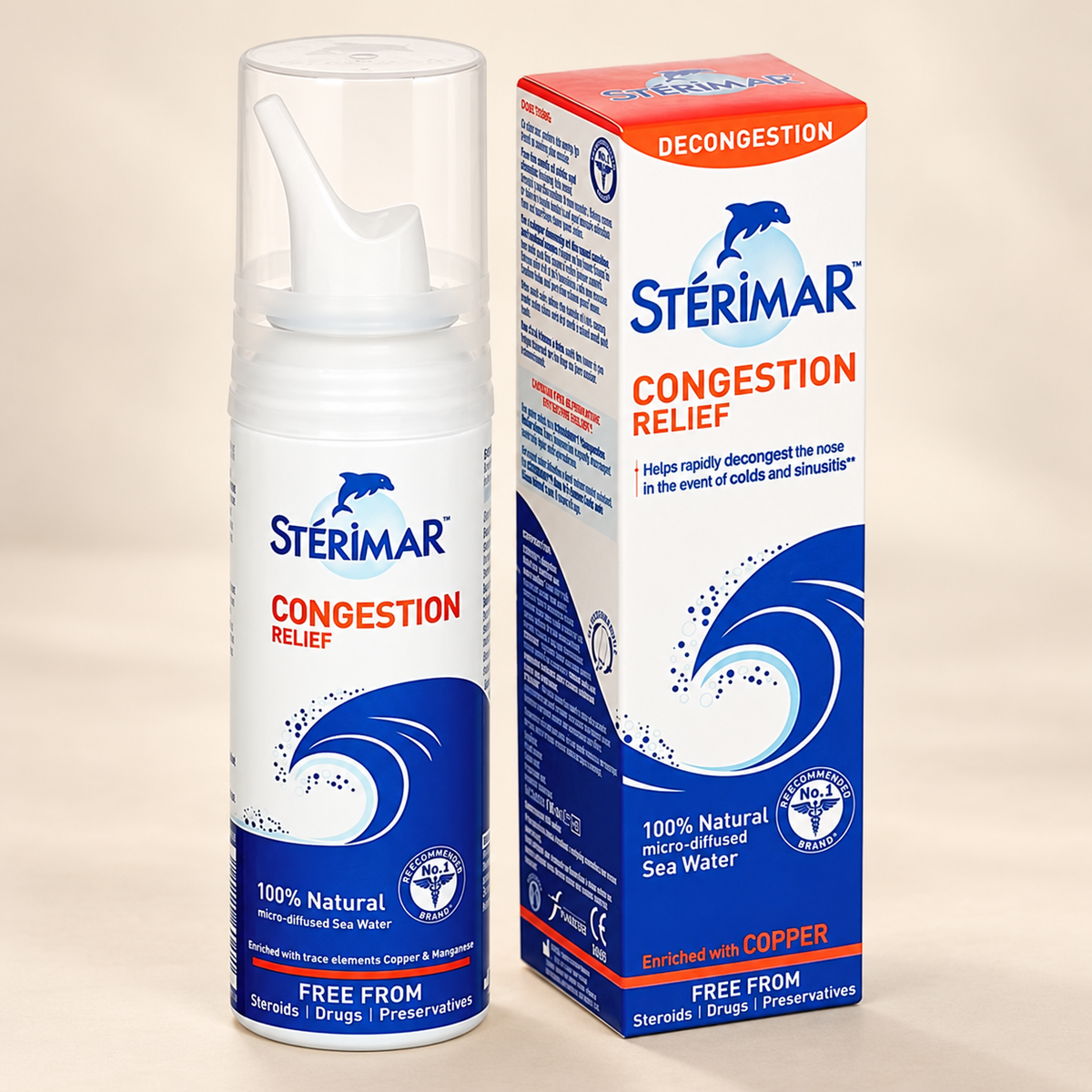 Sterimar Congestion Relief 100ml spray and carton — front view