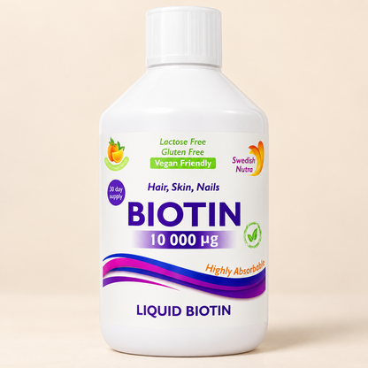 Swedish Nutra Biotin 10,000µg 500ml — front label detail