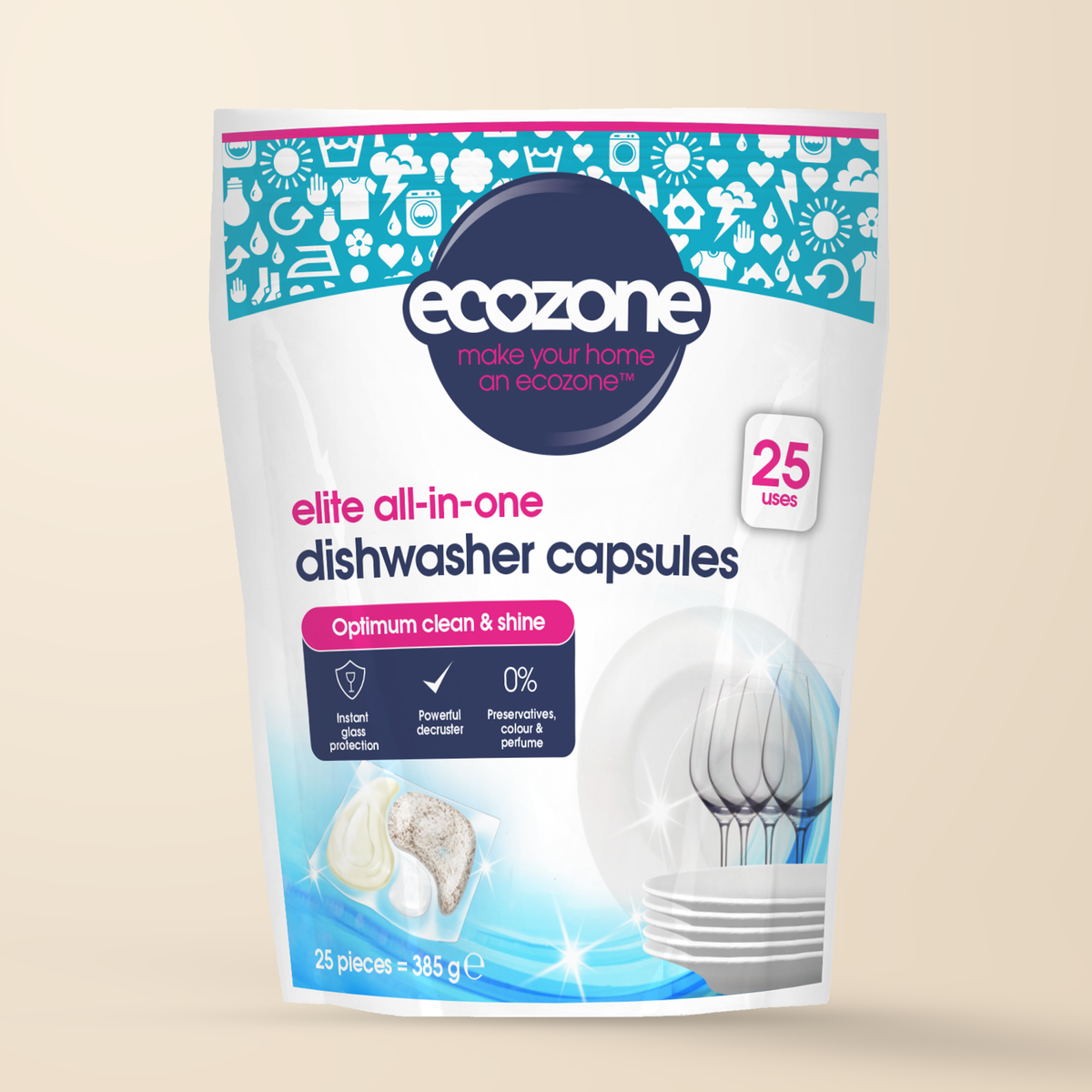 Ecozone Elite All-in-One Dishwasher Capsules – 25 Capsules