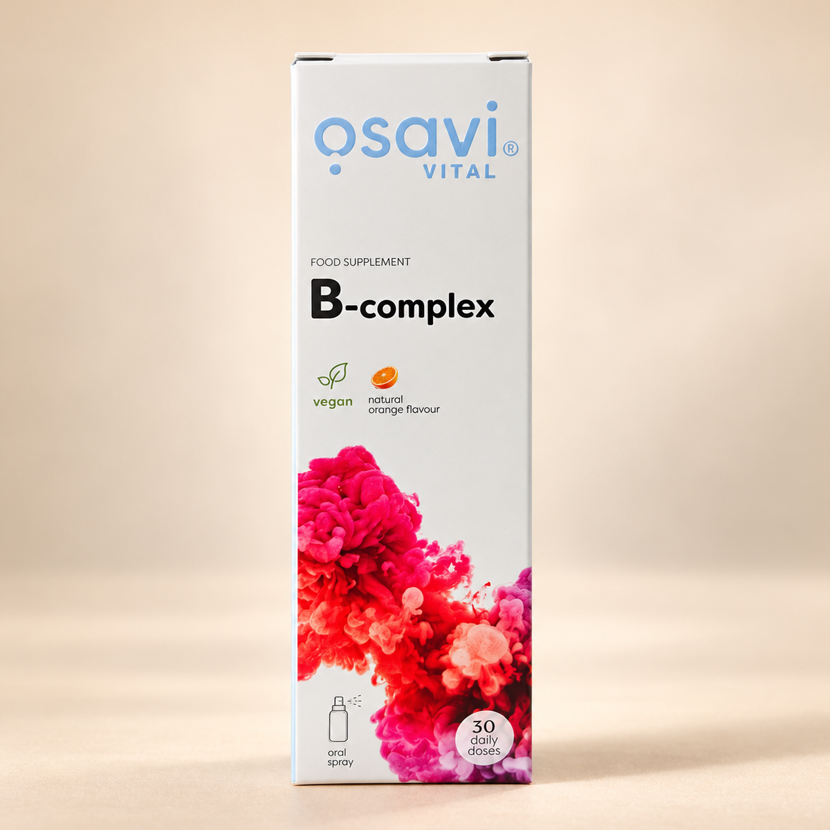 Osavi B-Complex Oral Spray Orange 25ml — current packaging on warm cream background
