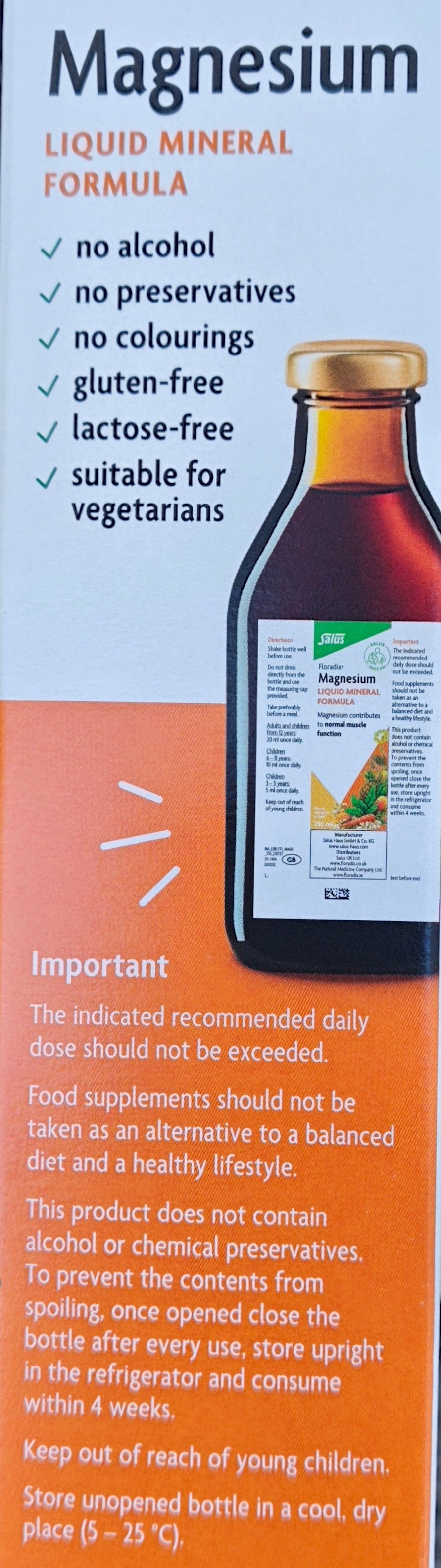 Box of magnesium liquid mineral formula with a bottle image on a textured surface.