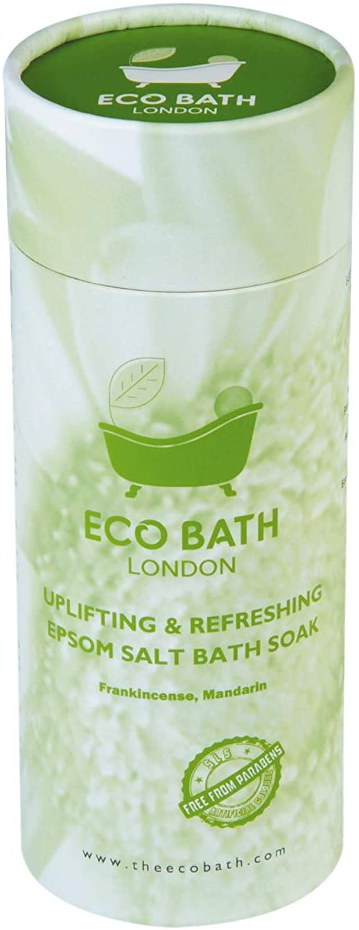 "Eco Bath Co Epsom Salt Bath Soak - Uplifting in a 250g container, perfect for relaxation and aromatherapy."
