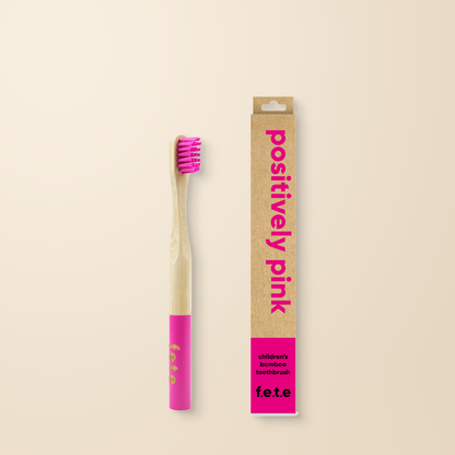 FETE Positively Pink Bamboo Toothbrush – Children’s Soft, 1 Brush packaging