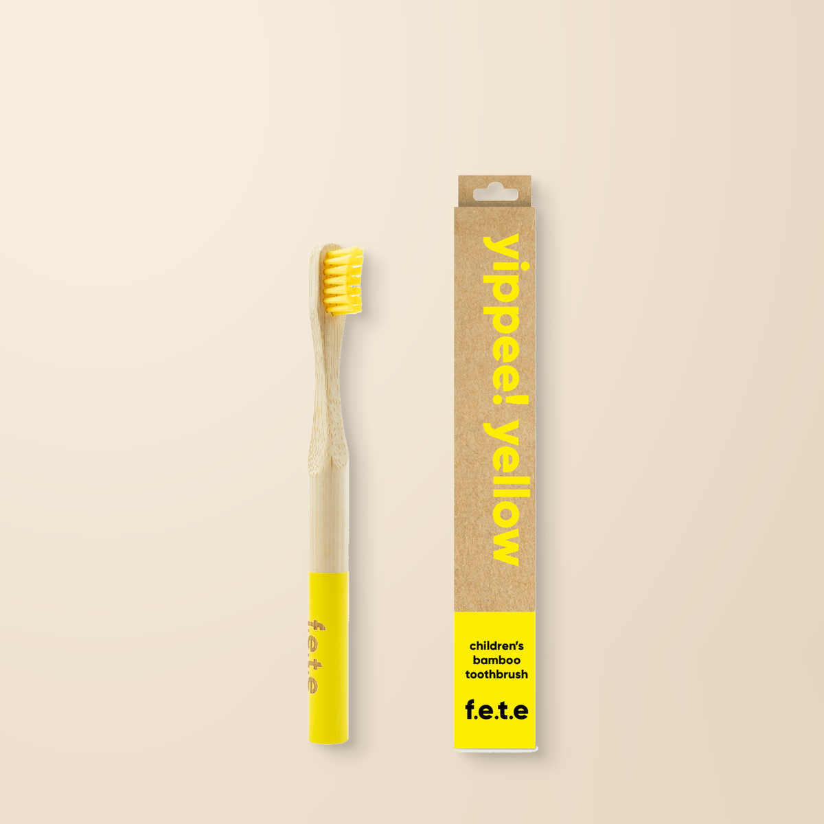 FETE Yippee Yellow Bamboo Toothbrush – Children’s Soft, 1 Brush packaging