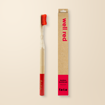 FETE Well Red Bamboo Toothbrush – Adult Medium, 1 Brush packaging