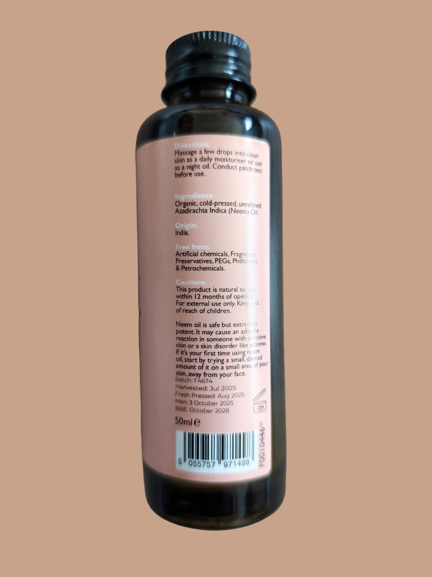 Fushi Neem Oil Virgin (Organic) – 50ml – Cold-Pressed for Skin, Hair & Oral Care