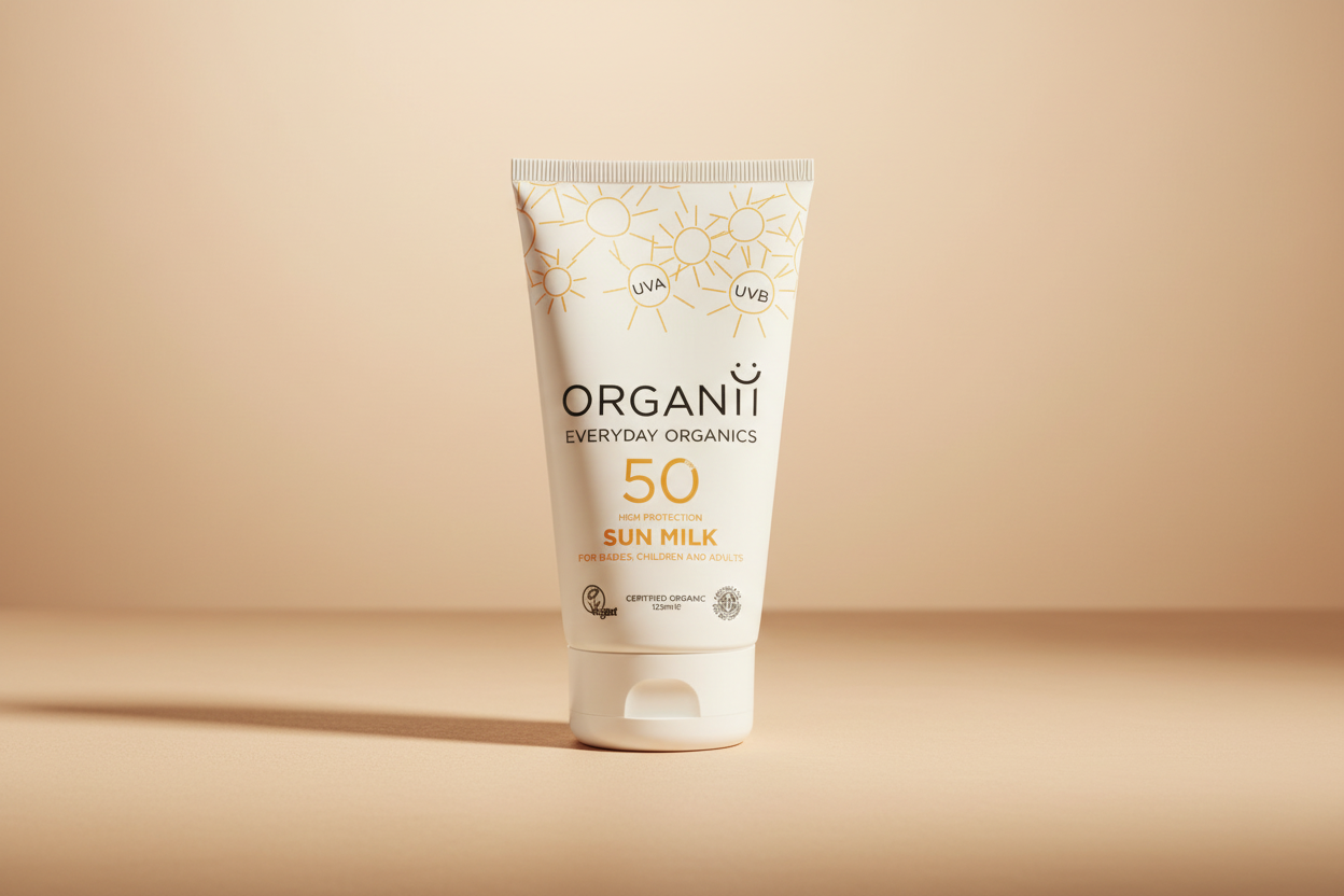 Organii Everyday Organics Sun Milk SPF 50 on a white background