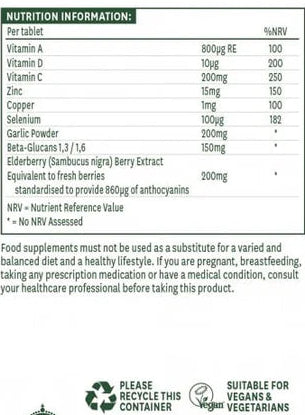 Nutrition information label on a supplement package with green and white background
