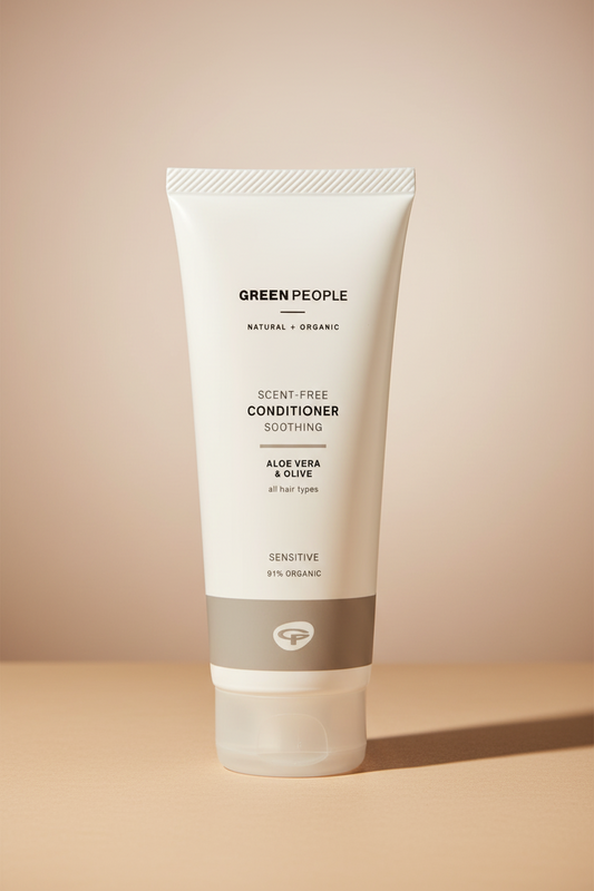 Green People scent-free conditioner tube on a white background