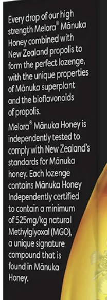 Melora Manuka Honey & Propolis Blackcurrant Lozenges – MGO 525+, Vitamin C & Zinc – Case 6 × 50g