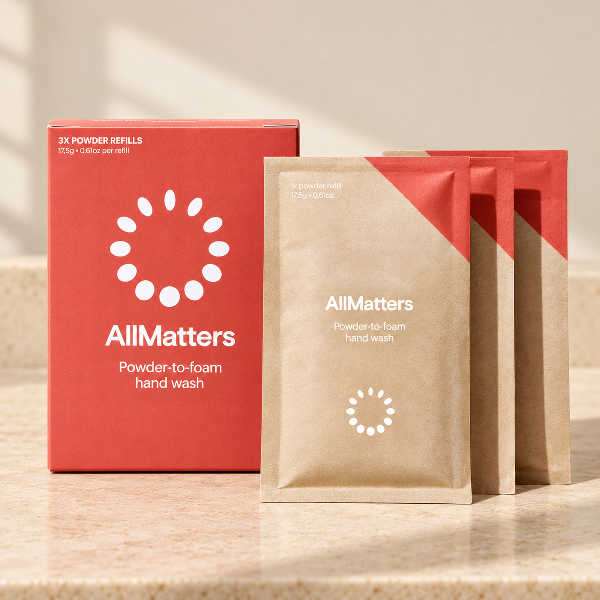 AllMatters Hand Wash Powder Refills – 3 × 17.5g – bathroom refills
