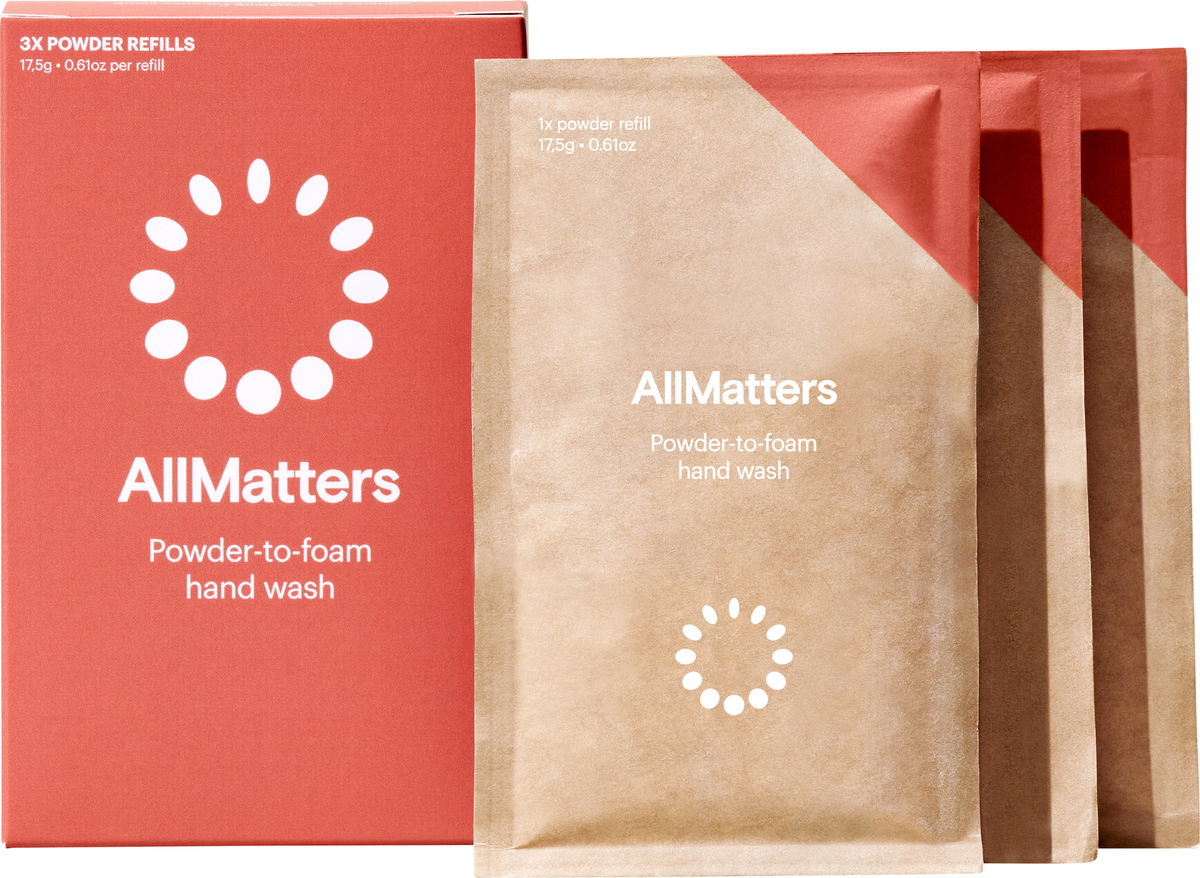 AllMatters Hand Wash Powder Refills – 3 × 17.5g – box and sachets