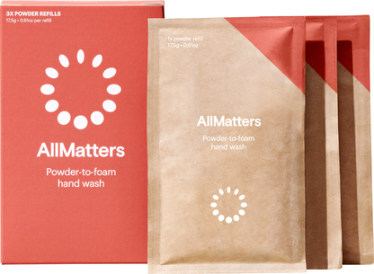 AllMatters Hand Wash Powder Refills – 3 × 17.5g – box and sachets