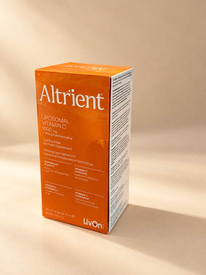 Altrient liposomal vitamin C 1000mg, 30 sachets, orange carton front and side