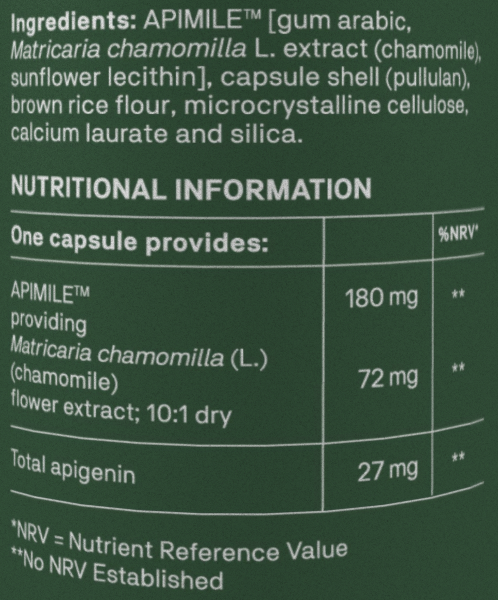 Nutritional label with ingredients and nutritional information on a green background