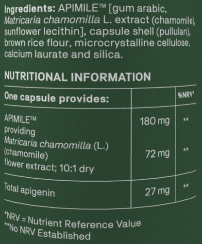 Nutritional label with ingredients and nutritional information on a green background