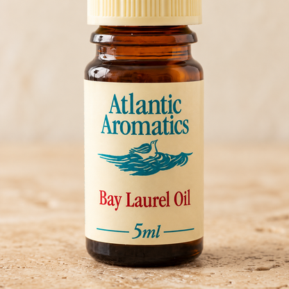 Atlantic Aromatics Bay Laurel Essential Oil – 5ml close-up of front label and bottle