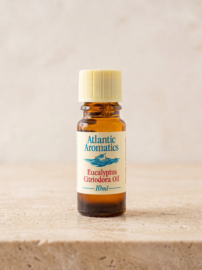 Atlantic Aromatics Eucalyptus Citriodora Essential Oil – 10ml front bottle on warm beige background