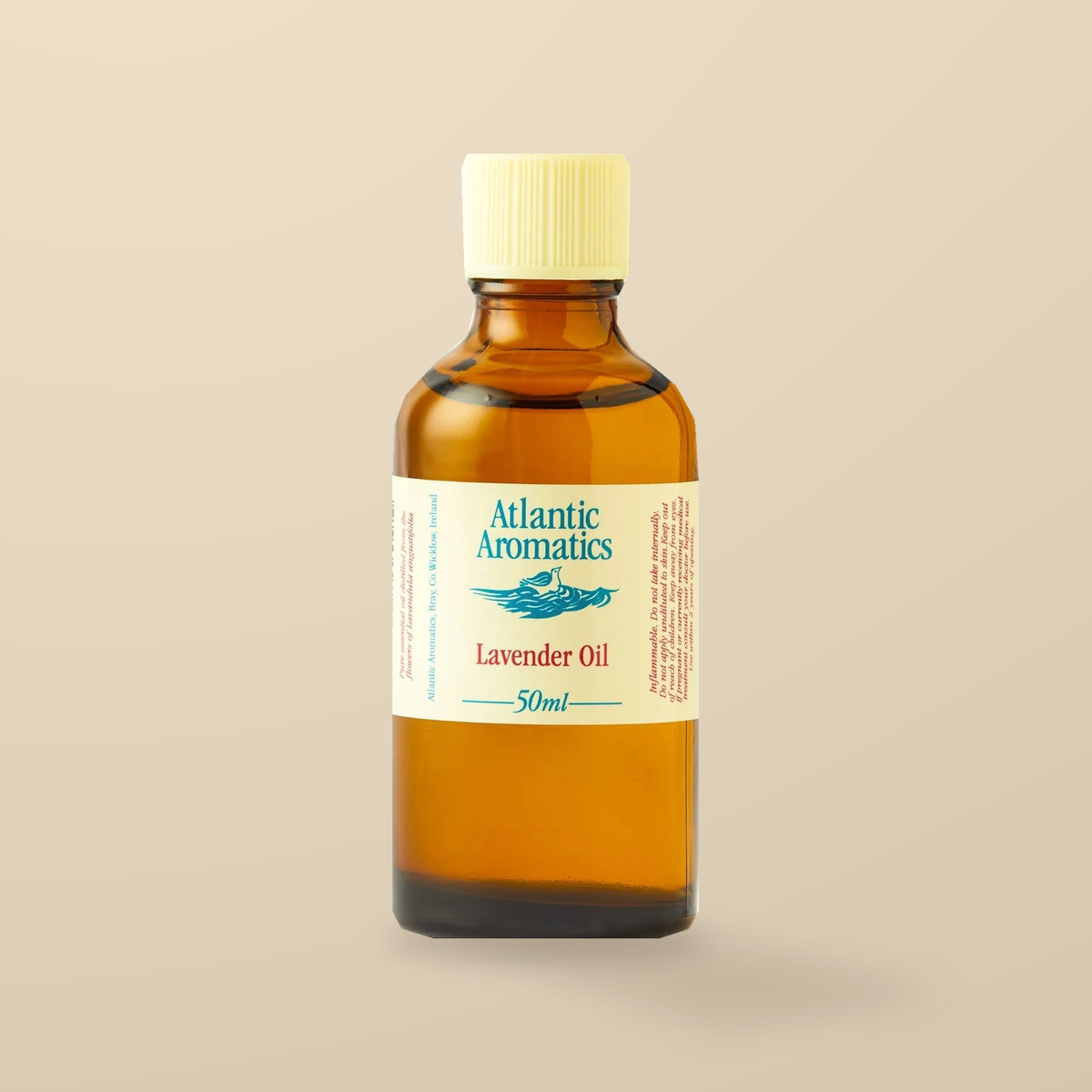 Atlantic Aromatics Lavender Essential Oil – 50ml — original product packaging on warm beige background