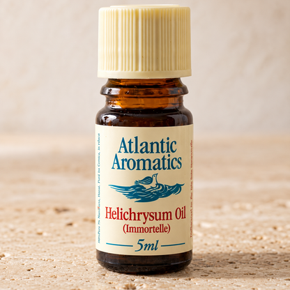 Atlantic Aromatics Organic Helichrysum (Immortelle) Essential Oil – 5ml front label detail