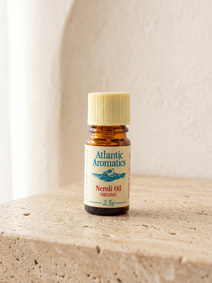 Atlantic Aromatics Organic Neroli Essential Oil – 2.5g front bottle on warm beige background