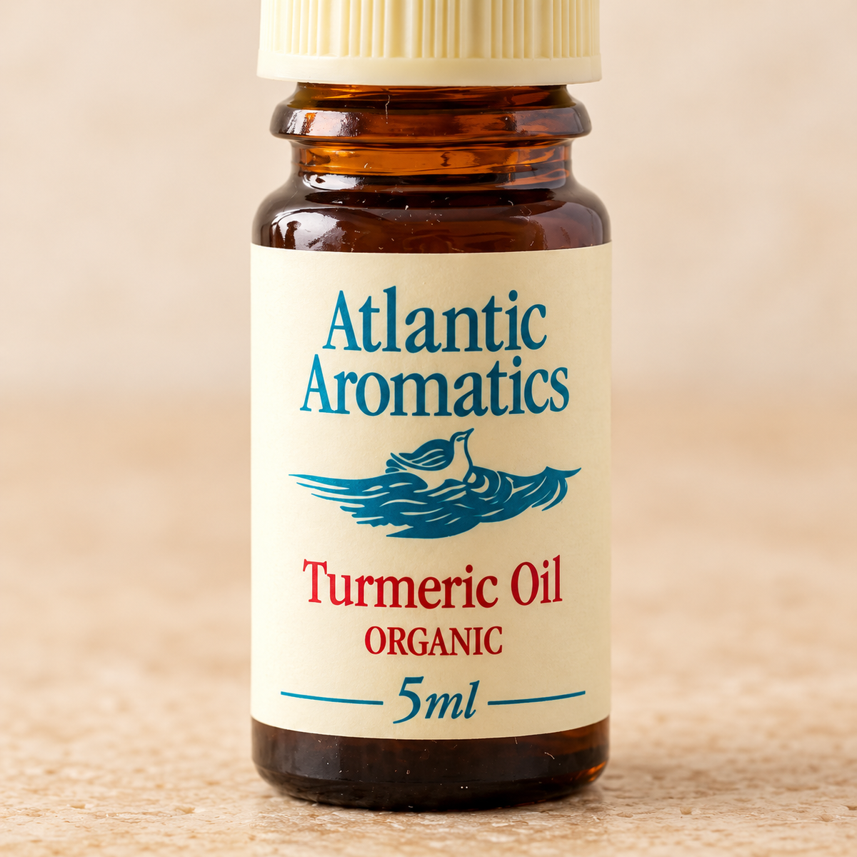 Atlantic Aromatics Organic Turmeric Essential Oil – 5ml — front label close-up