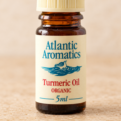 Atlantic Aromatics Organic Turmeric Essential Oil – 5ml — front label close-up