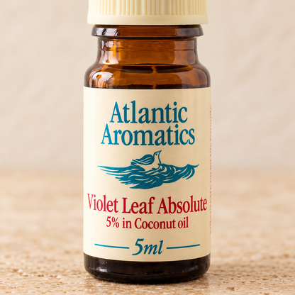 Atlantic Aromatics Violet Leaf Absolute 5% in Coconut Oil – 5ml — front label close-up