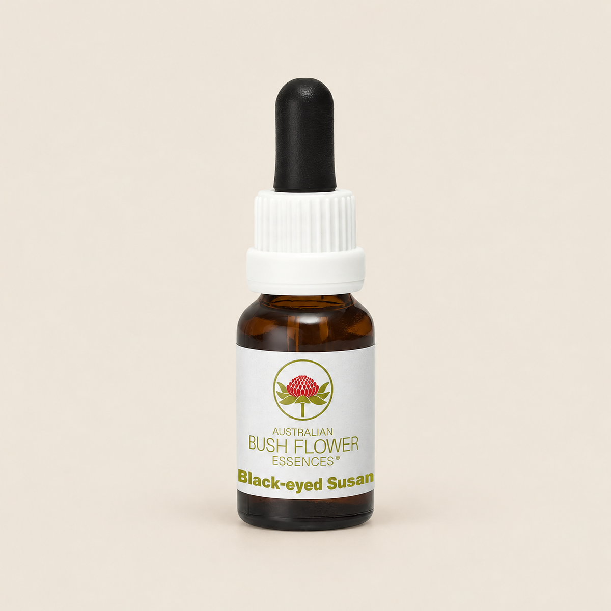 Australian Bush Flower black eyed susan 15ml — bottle on a warm beige background