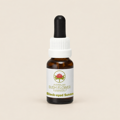 Australian Bush Flower black eyed susan 15ml — bottle on a warm beige background