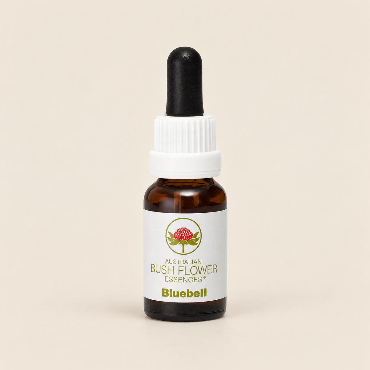 Australian Bush Flower bluebell 15ml — bottle on a warm beige background