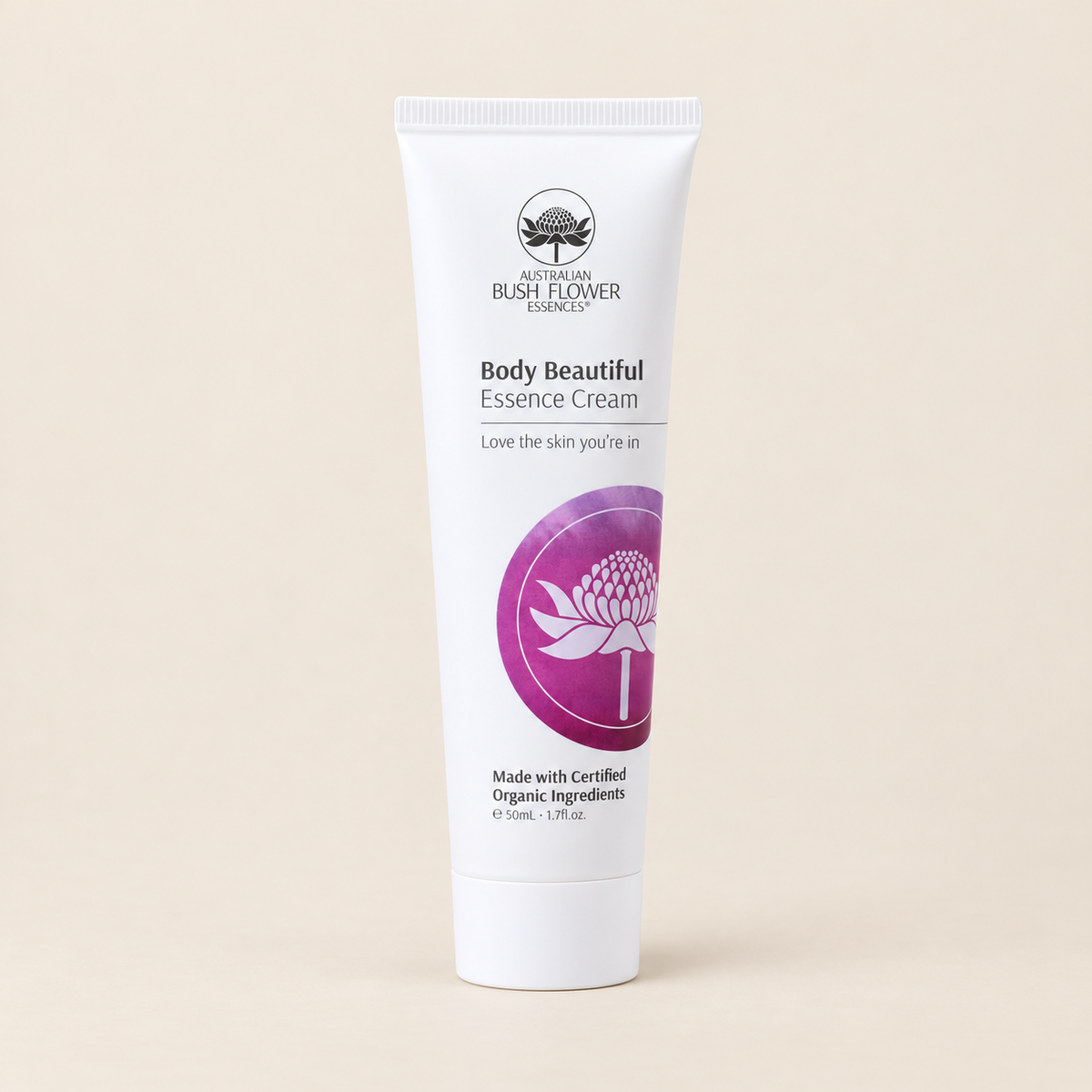 Australian Bush Flower body beautiful cream 50ml — product on a warm beige background